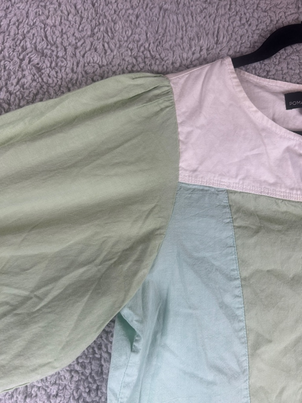 Pomander Place Puff Long Sleeve Button Front Shift Mint Green White Dress Size M - Picture 5 of 16